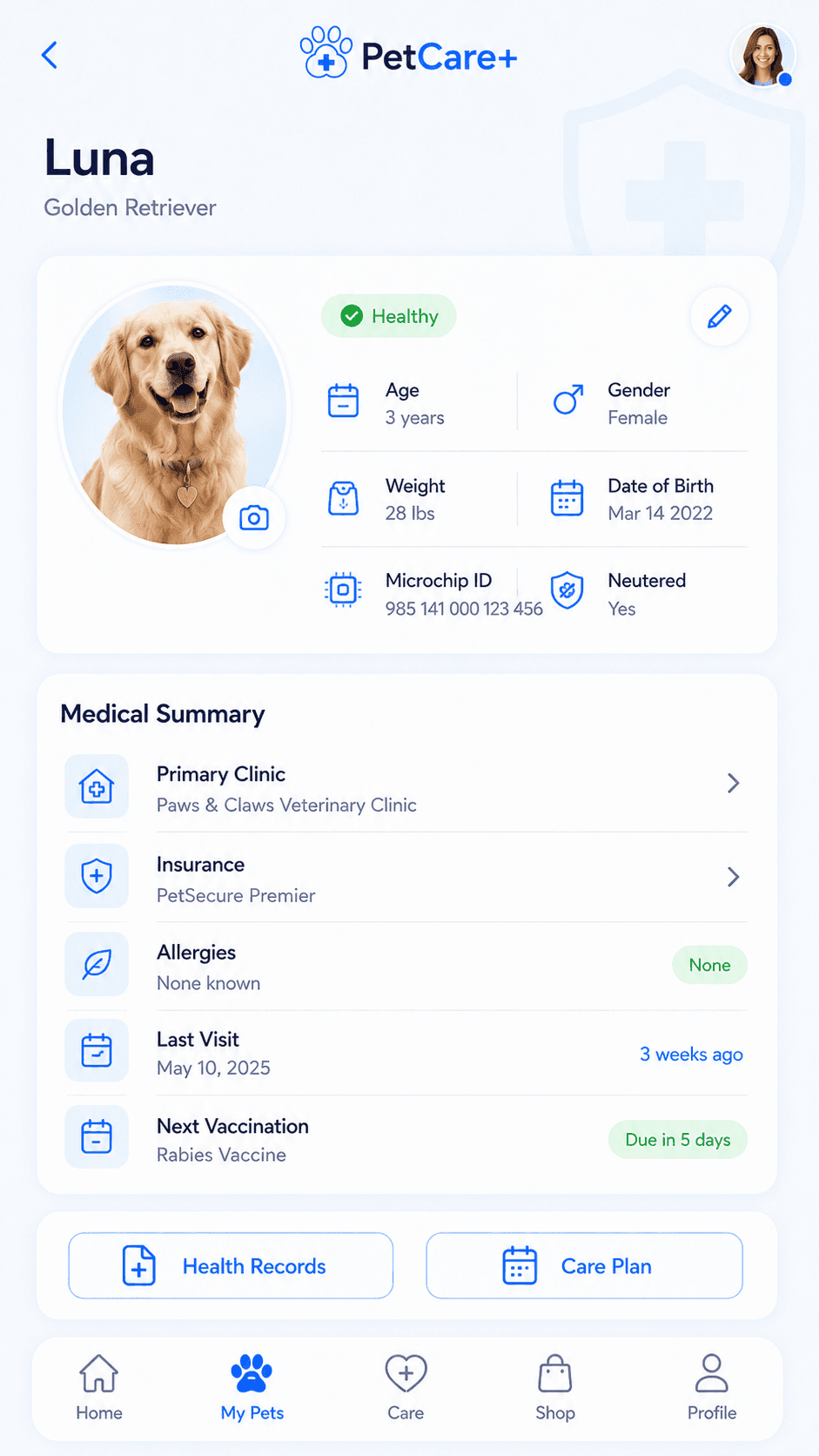 PetCare+ mobile app preview